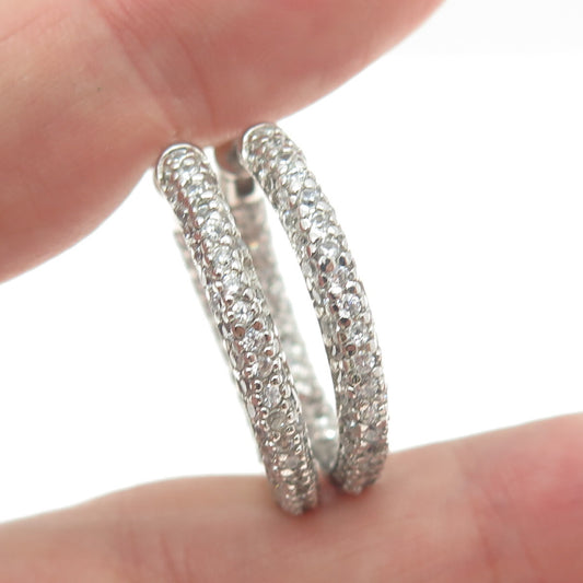 925 Sterling Silver Round-Cut In & Out C Z Sparkle Hoop Earrings