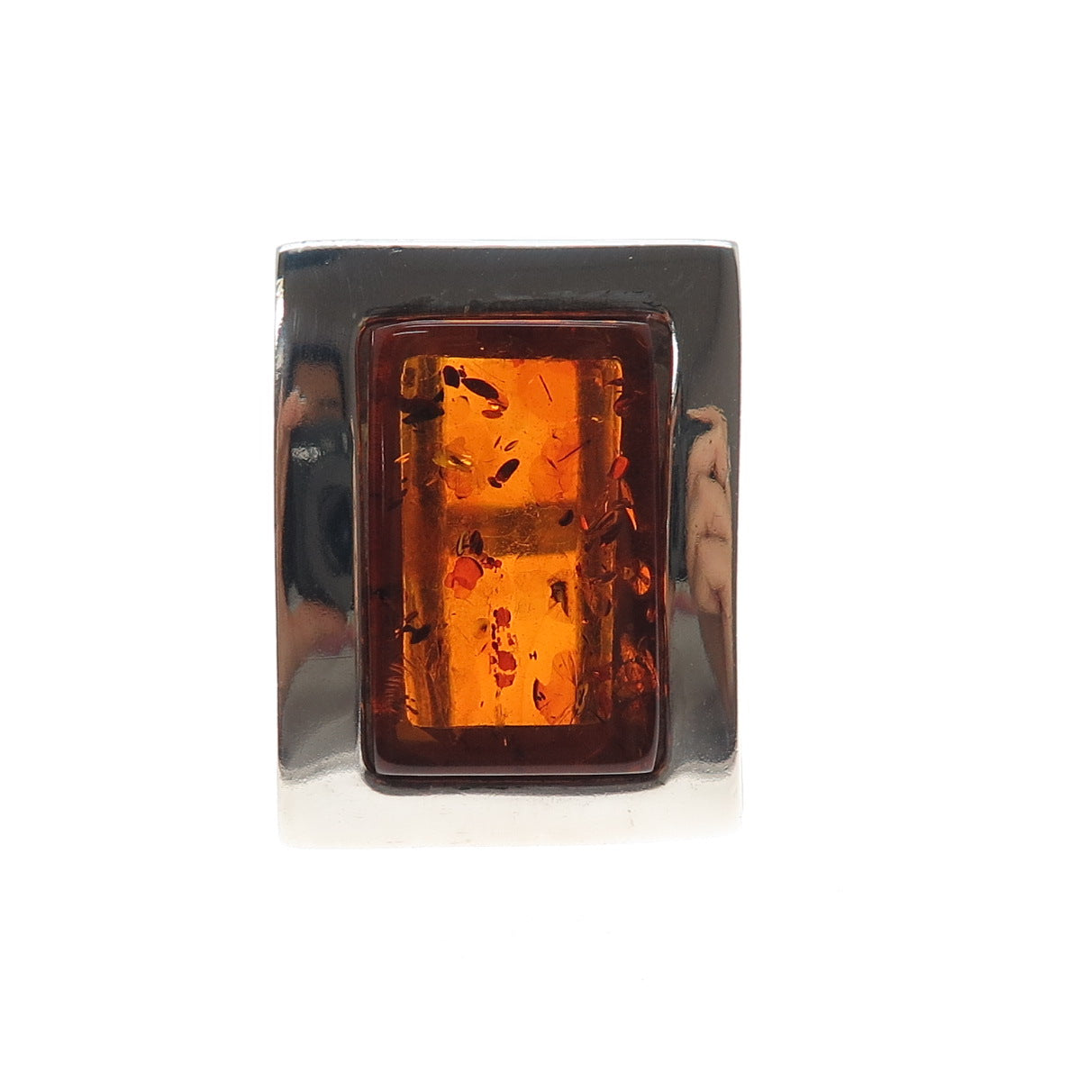 925 Sterling Silver Vintage Real Amber Modernist Ring Size 8.25