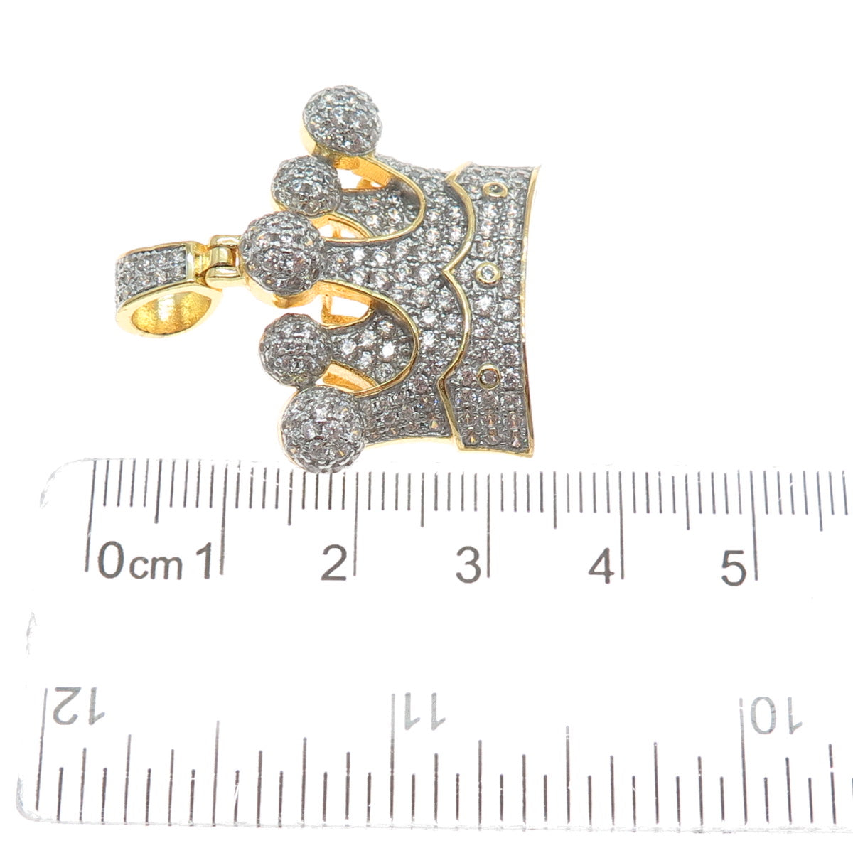 925 Sterling Silver Gold Plated Round-Cut Shaped C Z Crown Sparkle Pendant