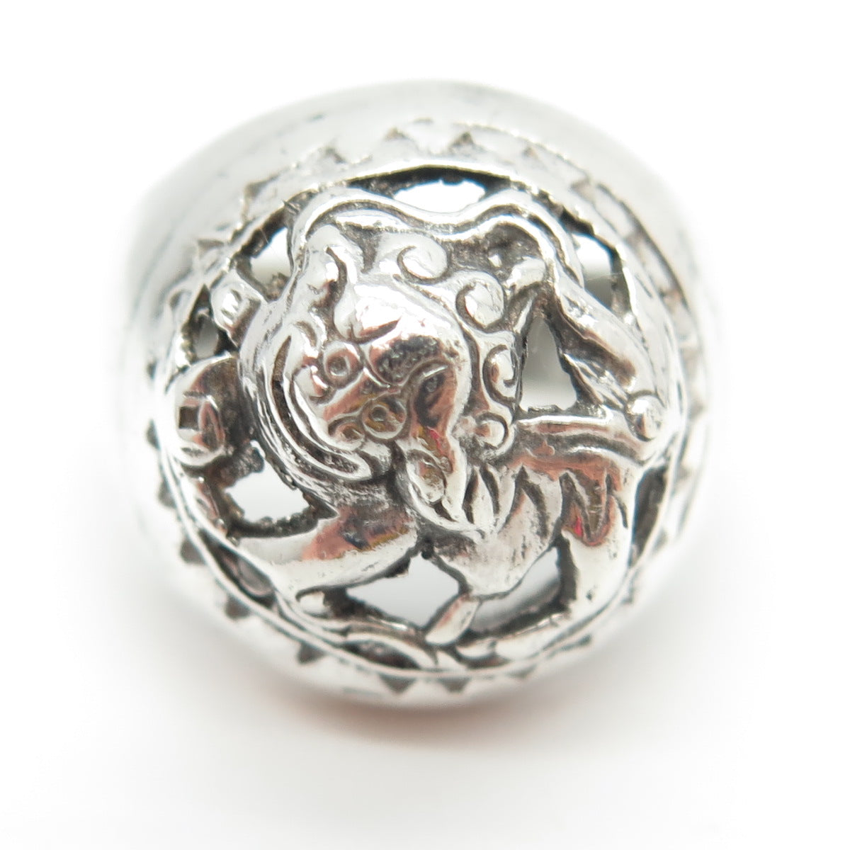 800 Silver Vintage France Chinese Foo Dog Dome Ring Size 10