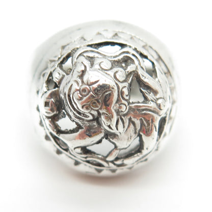 800 Silver Vintage France Chinese Foo Dog Dome Ring Size 10