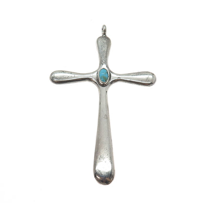 Old Pawn 925 Sterling Silver Vintage Southwestern Turquoise Cross Large Pendant