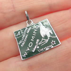 ART'S ELEGANCE Sterling Silver Vintage Enamel Wyoming State Map Charm Pendant