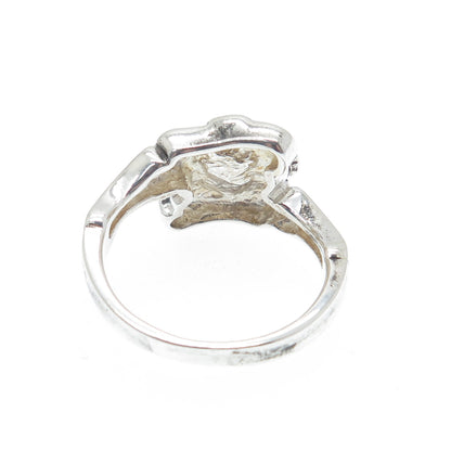 925 Sterling Silver Vintage Flower Oxidized Ring Size 7