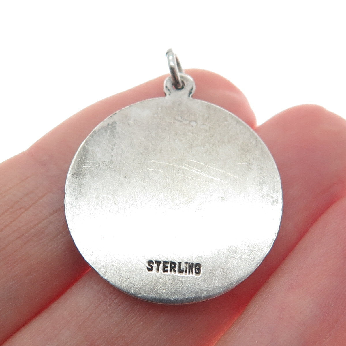 925 Sterling Silver Vintage Aries Zodiac Sign Round Pendant