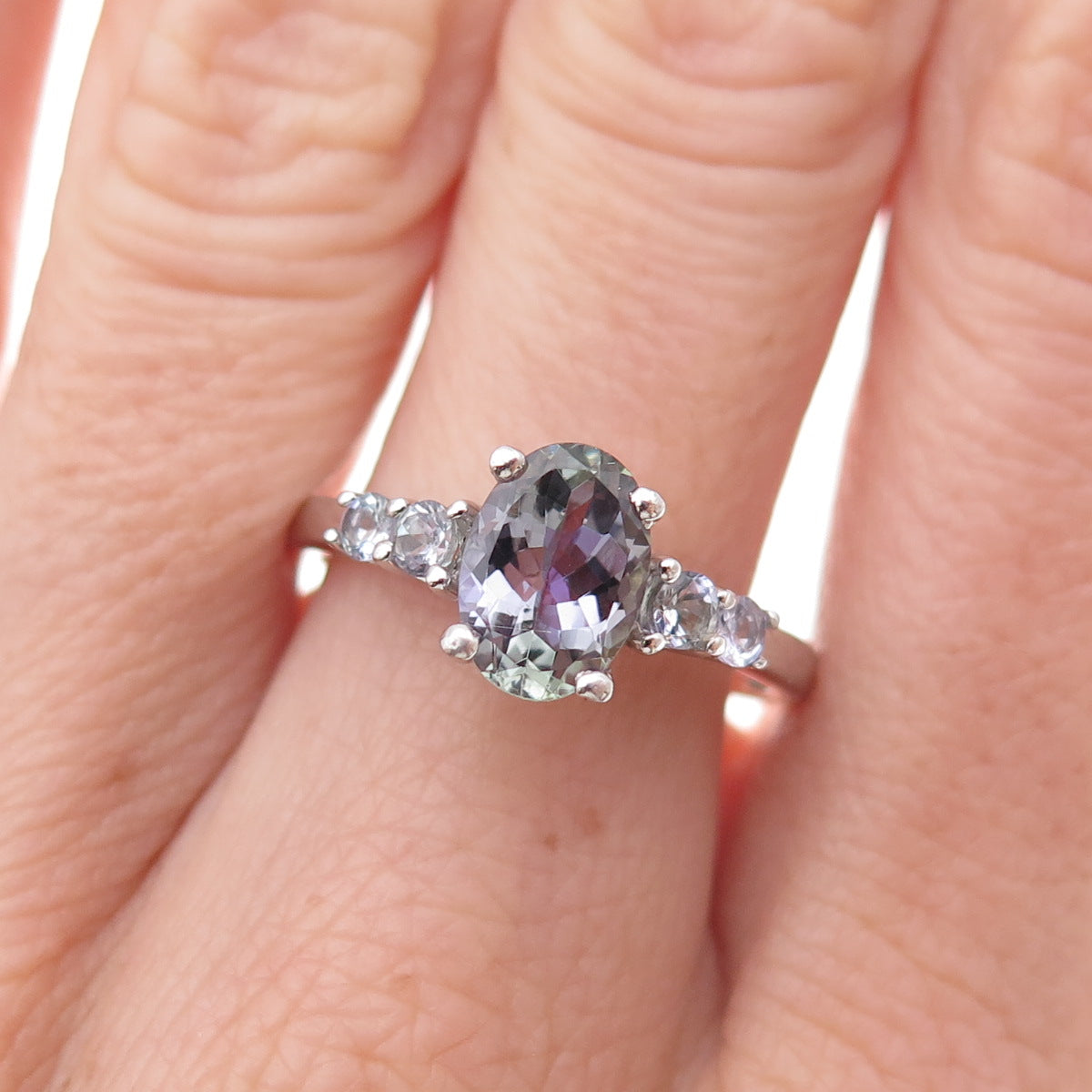 Chuck Clemency 925 Sterling Silver Real Oval & Round-Cut Iolite Ring Size 8