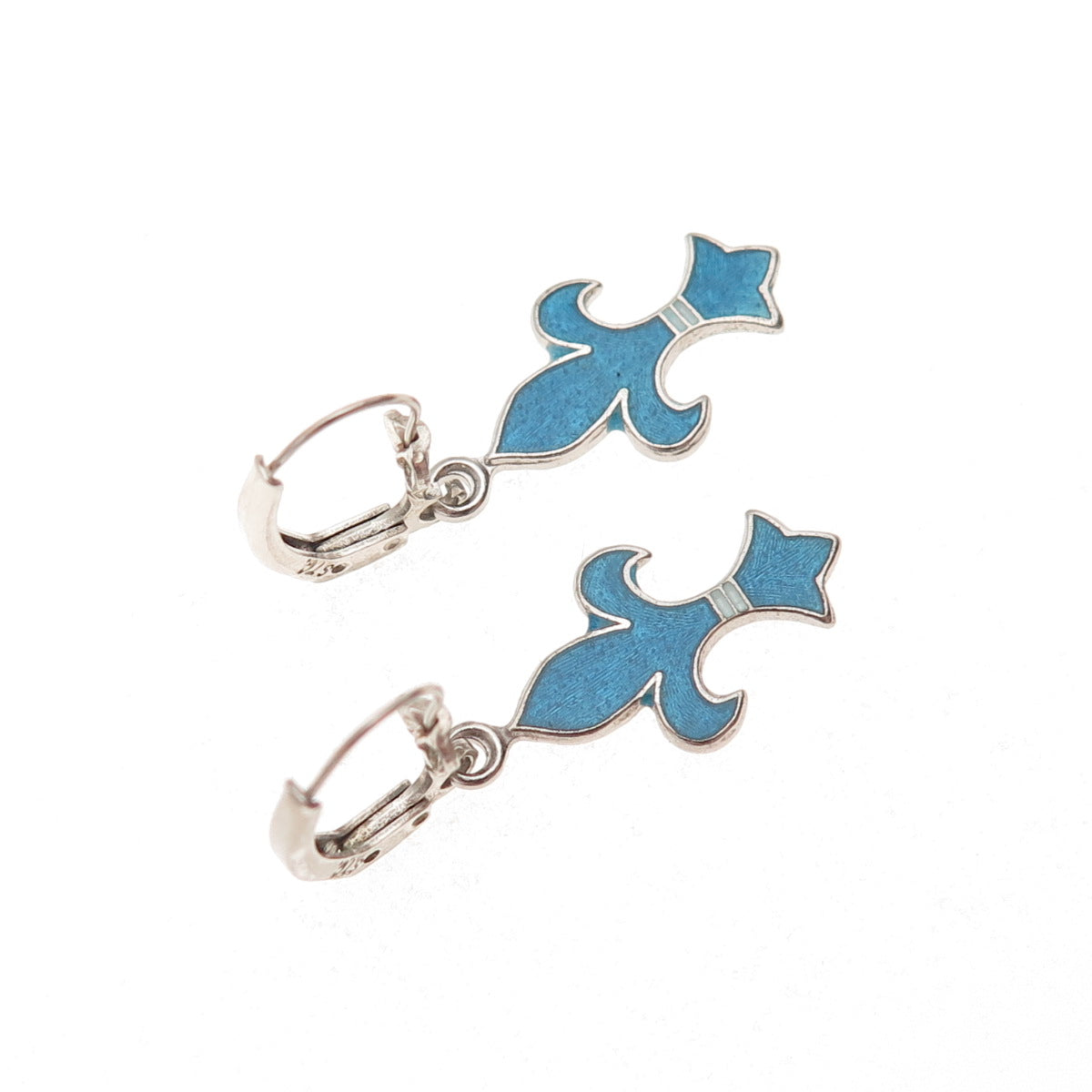 Breadner Co. 925 Sterling Silver Vintage Enamel Fleur de Lis Dangle Earrings