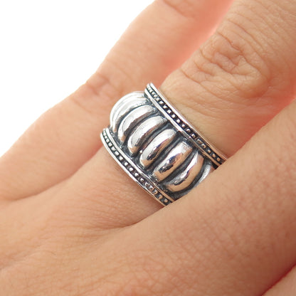 925 Sterling Silver Vintage Modernist Ribbed Oxidized Ring Size 6.25