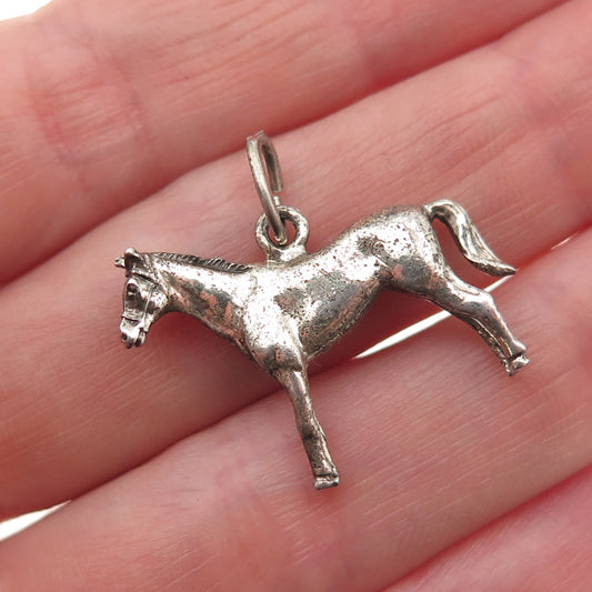 Beau 925 Sterling Silver Vintage Wild Horse Oxidized Charm Pendant