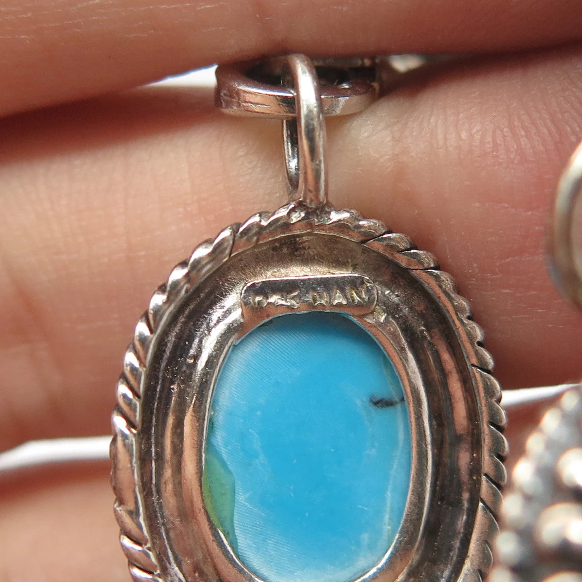 HAN 925 Sterling Silver Vintage Italy Faux Turquoise Tennis Link Bracelet 7.5"