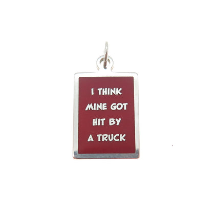925 Sterling Red Enamel I Think Mine Got Hit By A Truck Minimalist Charm Pendant