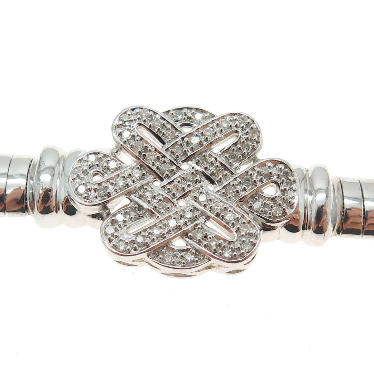 925 Sterling Silver Real Round-Cut Diamond Celtic Knot Omega Link Bracelet 8"