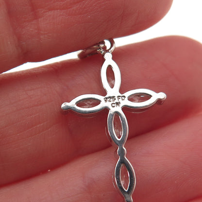 Felicia Design 925 Sterling Silver Marquise-Cut C Z Cross Charm Pendant