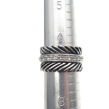 925 Sterling Silver Round-Cut C Z Feather Oxidized Band Ring Size 7