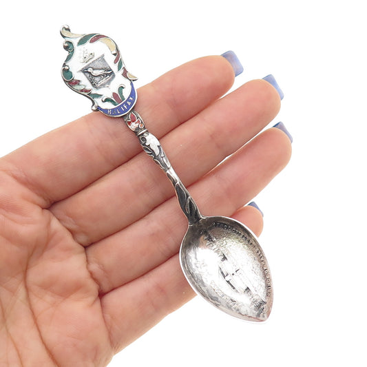 925 Sterling Silver Antique Art Deco Enamel Halifax Coat of Arms Coffee Spoon
