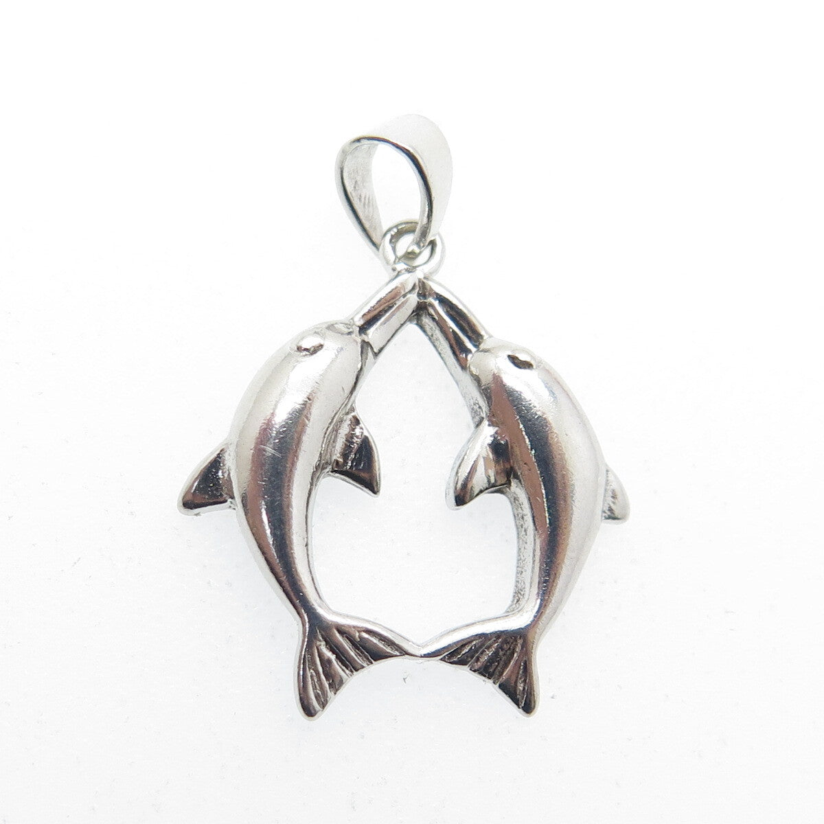 925 Sterling Silver Vintage Couple of Dolphins Pendant