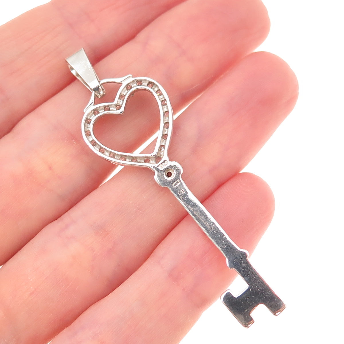 925 Sterling Silver Round-Cut C Z Heart Key Charm Pendant