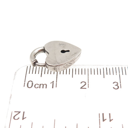 925 Sterling Silver Antique Art Deco Heart Padlock Oxidized Lock Clasp Charm