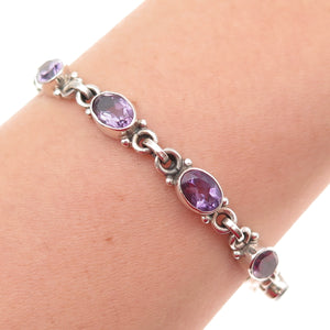 NICKY BUTLER 925 Sterling Silver Vintage Real Oval-Cut Amethyst Bracelet 7.25"