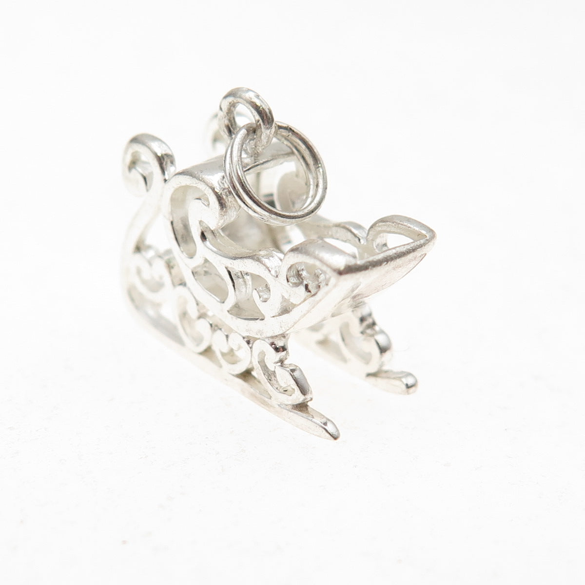 Jezlaine 925 Sterling Silver Vintage Santa's Sleigh 3D Charm Pendant