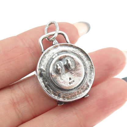 925 Sterling Silver Vintage Clock Watch Minimalist Charm Pendant