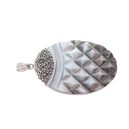 925 Sterling Silver Vintage Real MOP / Abalone Shell Oxidized Charm Pendant