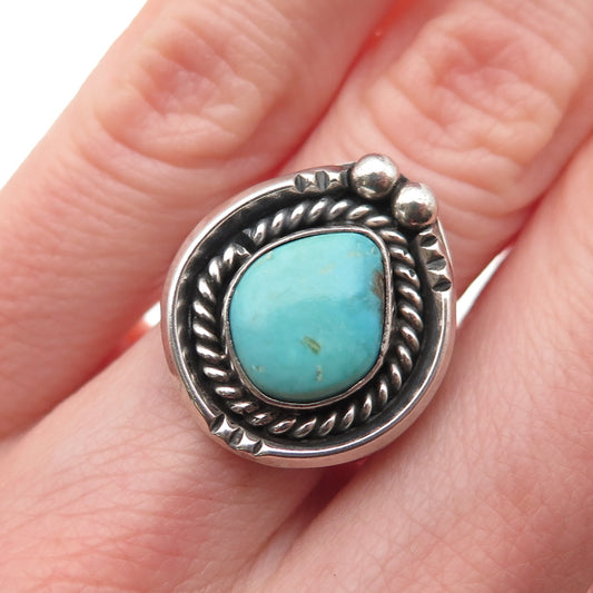 Old Pawn Sterling Silver Vintage Southwestern Turquoise Tribal Ring Size 5.75