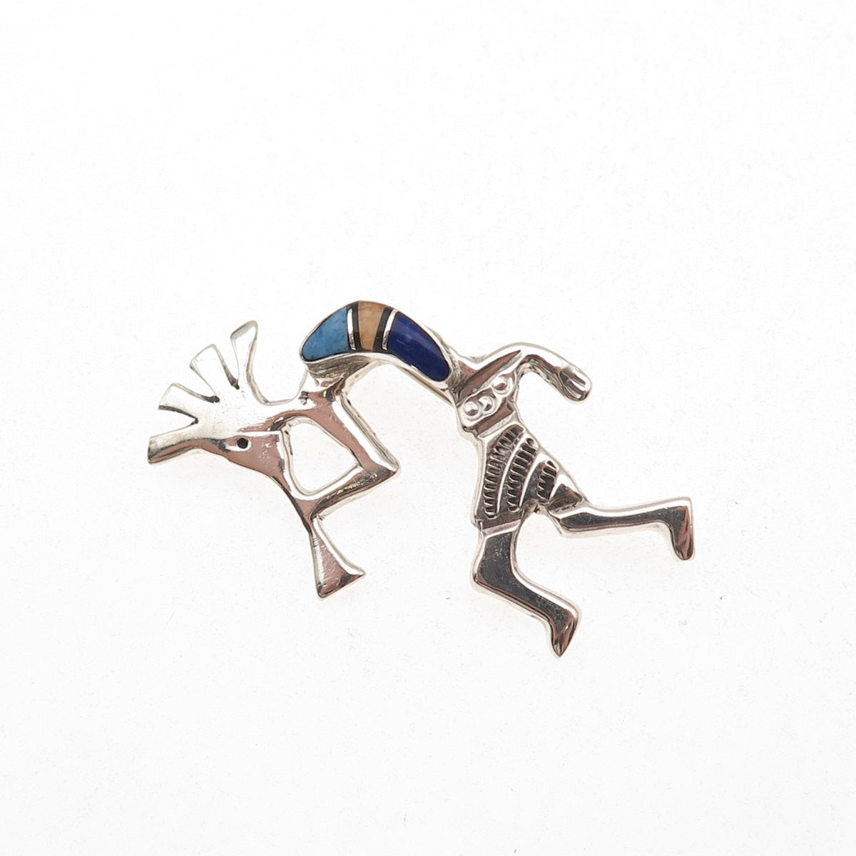 Melissa Yazzie Navajo Old Pawn Sterling Vintage Multi-Gem Kokopelli Pin Pendant