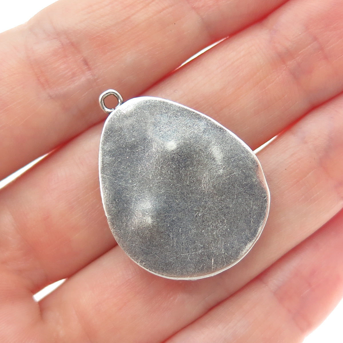 925 Sterling Silver Vintage Real Blue Lace Agate Teardrop Charm Pendant