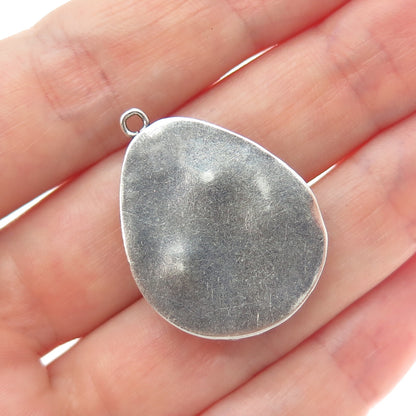925 Sterling Silver Vintage Real Blue Lace Agate Teardrop Charm Pendant