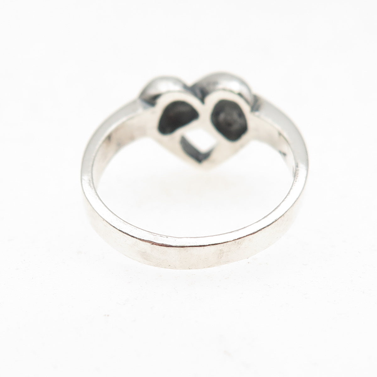 925 Sterling Silver Vintage Heart Modernist Oxidized Ring Size 5