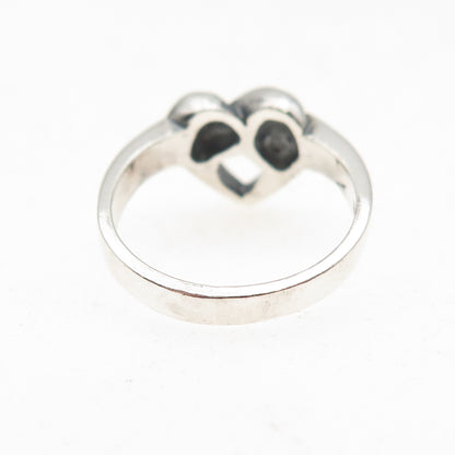925 Sterling Silver Vintage Heart Modernist Oxidized Ring Size 5