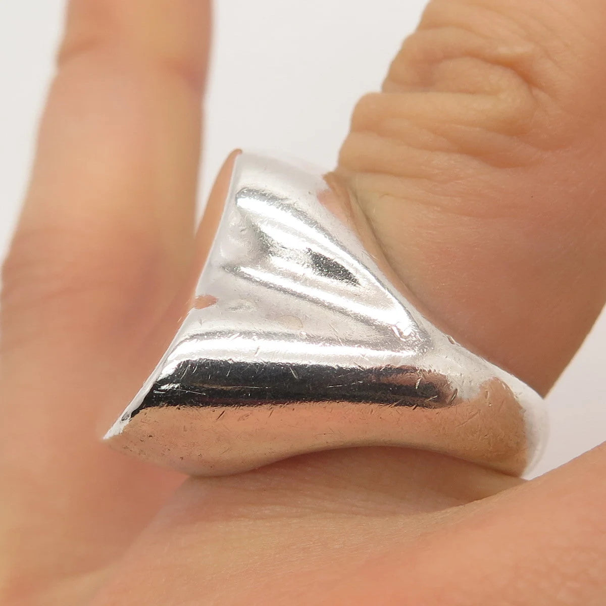 925 Sterling Silver Vintage Modernist Signet Ring Size 7.25