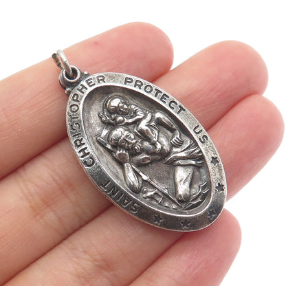 GORHAM Sterling Silver Antique St. Mary St. Christopher Slide Dual Sided Pendant