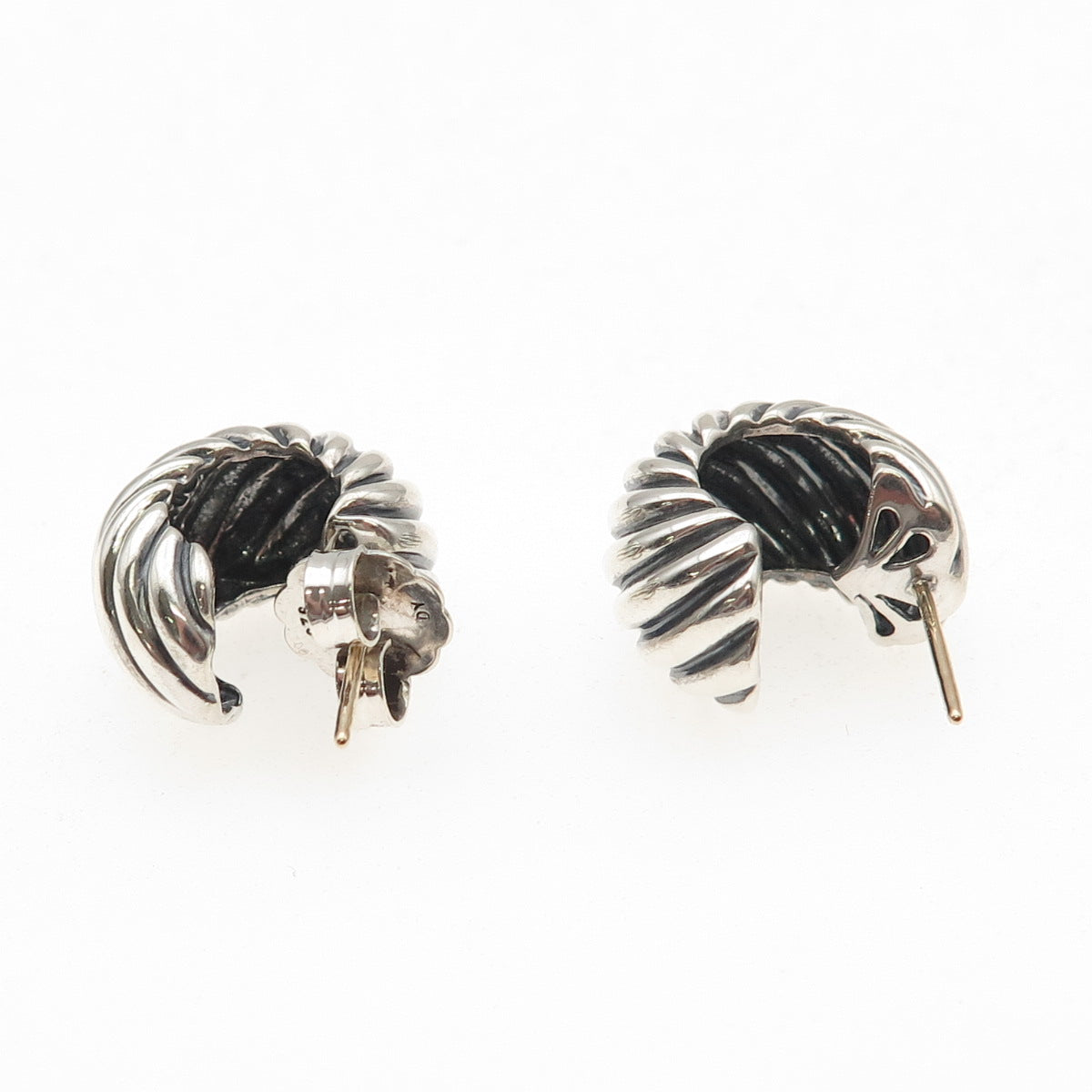 David Yurman 925 Sterling Silver 14K Gold Posts Vintage Cable Hoop Earrings