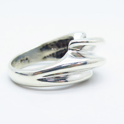 925 Sterling Silver Vintage Ribbed Overlap Ring Size 5.75