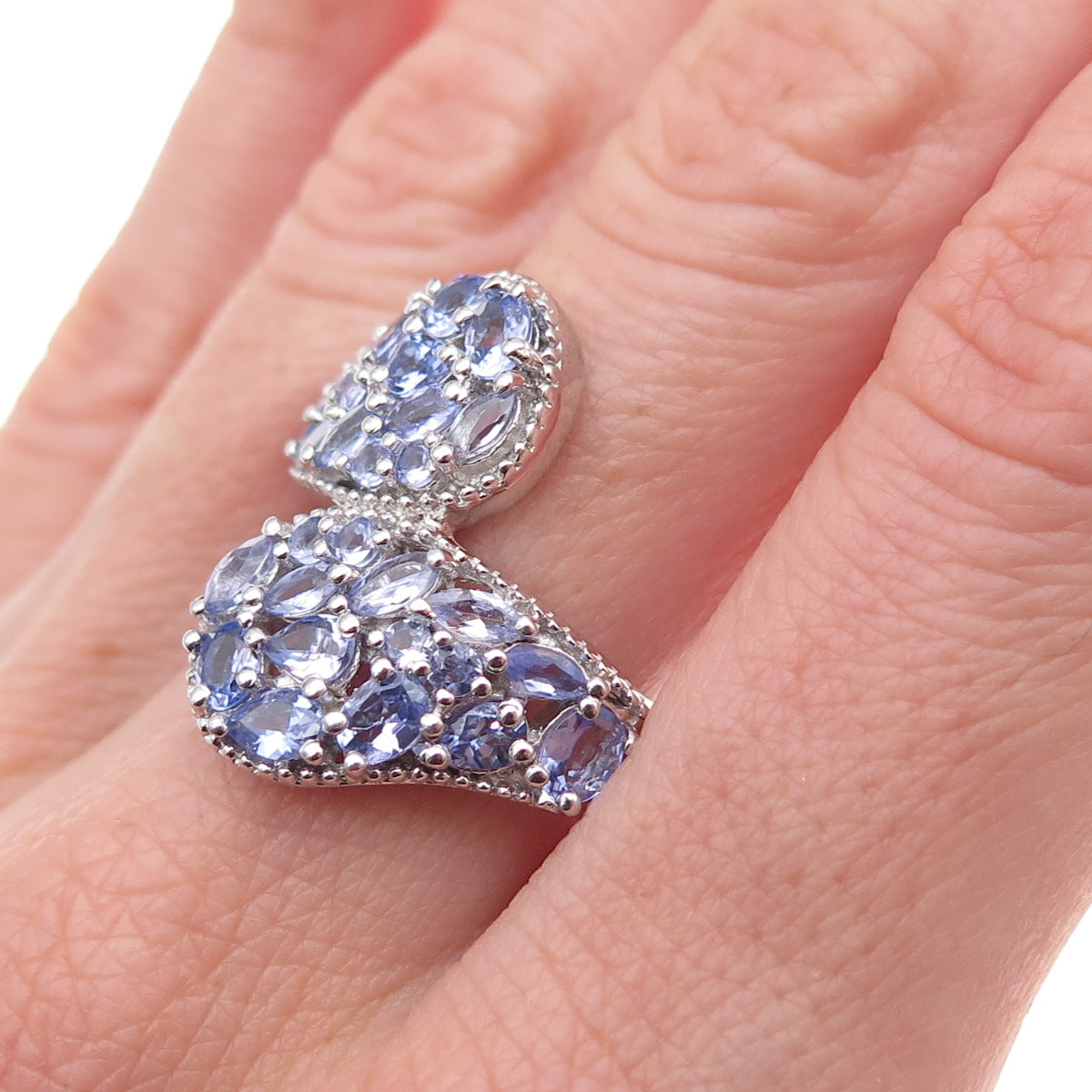 Chuck Clemency 925 Sterling Silver Real Tanzanite Bypass Ring Size 8.25
