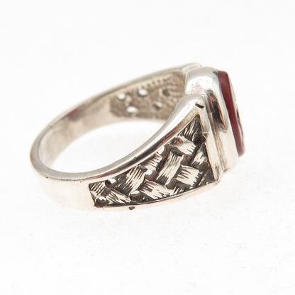 925 Sterling Silver Vintage Real Carnelian Masonic Oxidized Ring Size 8.75