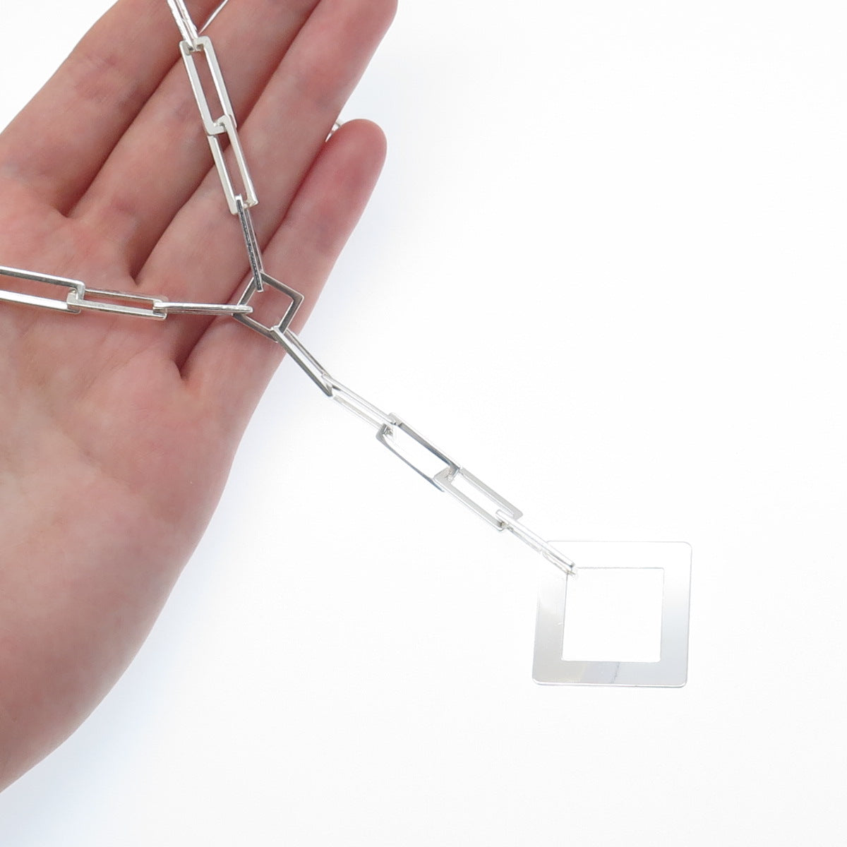 925 Sterling Silver Vintage Italy Modernist Paperclip Chain Necklace 16"