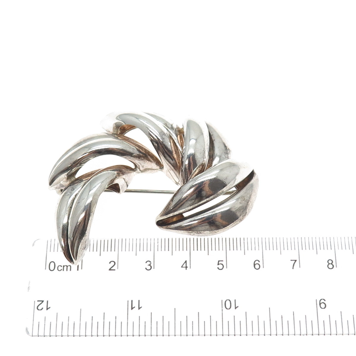 LARTM 925 Sterling Silver Vintage Modernist Floral Oxidized Pin Brooch