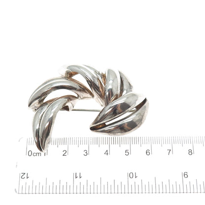 LARTM 925 Sterling Silver Vintage Modernist Floral Oxidized Pin Brooch