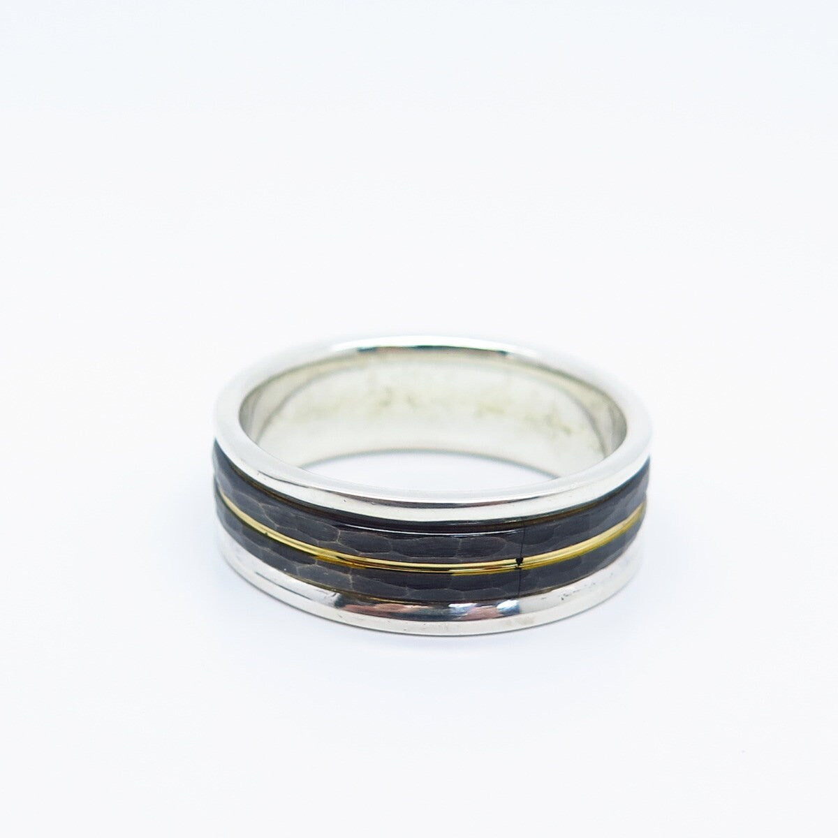 925 Sterling Silver Tungsten 2-Tone Vintage Finch Band Ring Size 11.25