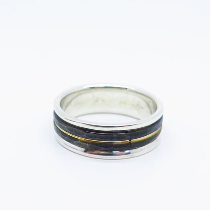 925 Sterling Silver Tungsten 2-Tone Vintage Finch Band Ring Size 11.25
