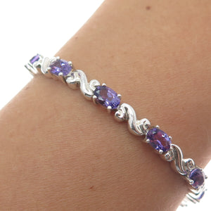 MICHELLE ALBALA 925 Sterling Silver Vintage Amethyst Swirl Link Bracelet 7.25"