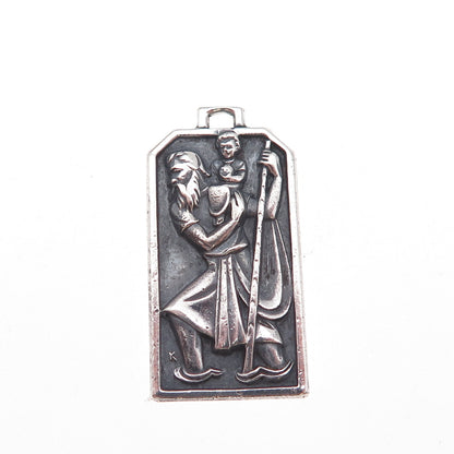 Wells 925 Sterling Silver Vintage Saint Christopher Oxidized Charm Pendant