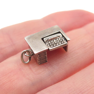 925 Sterling Silver Antique Art Deco Typewriter Desk Oxidized 3D Mini Pendant