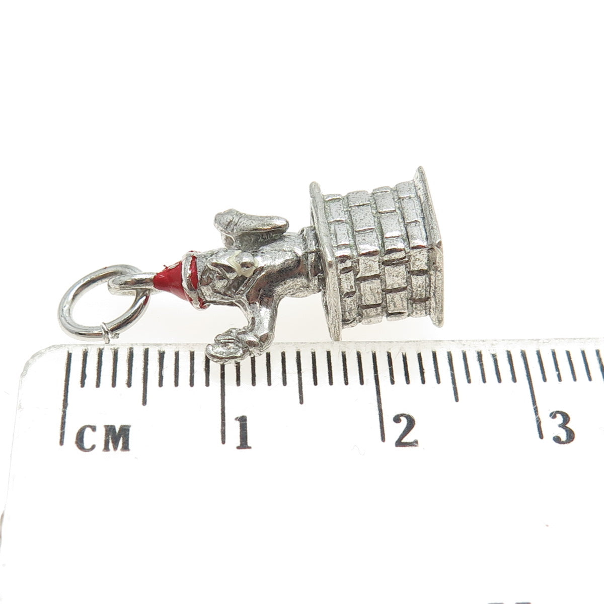 925 Sterling Silver Vintage Red Enamel Santa Chimney 3D Pendant