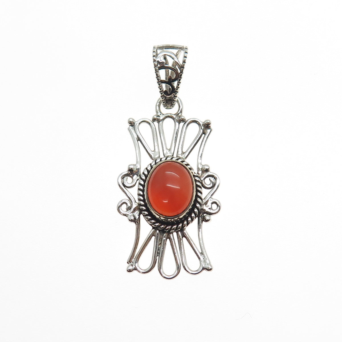 925 Sterling Silver Vintage Real Agate Ornate Oxidized Charm Pendant