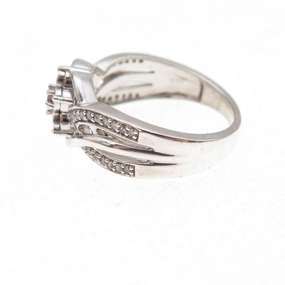 SK9 Allure Gems 925 Sterling Silver Real Diamond Floral Ring Size 7.25