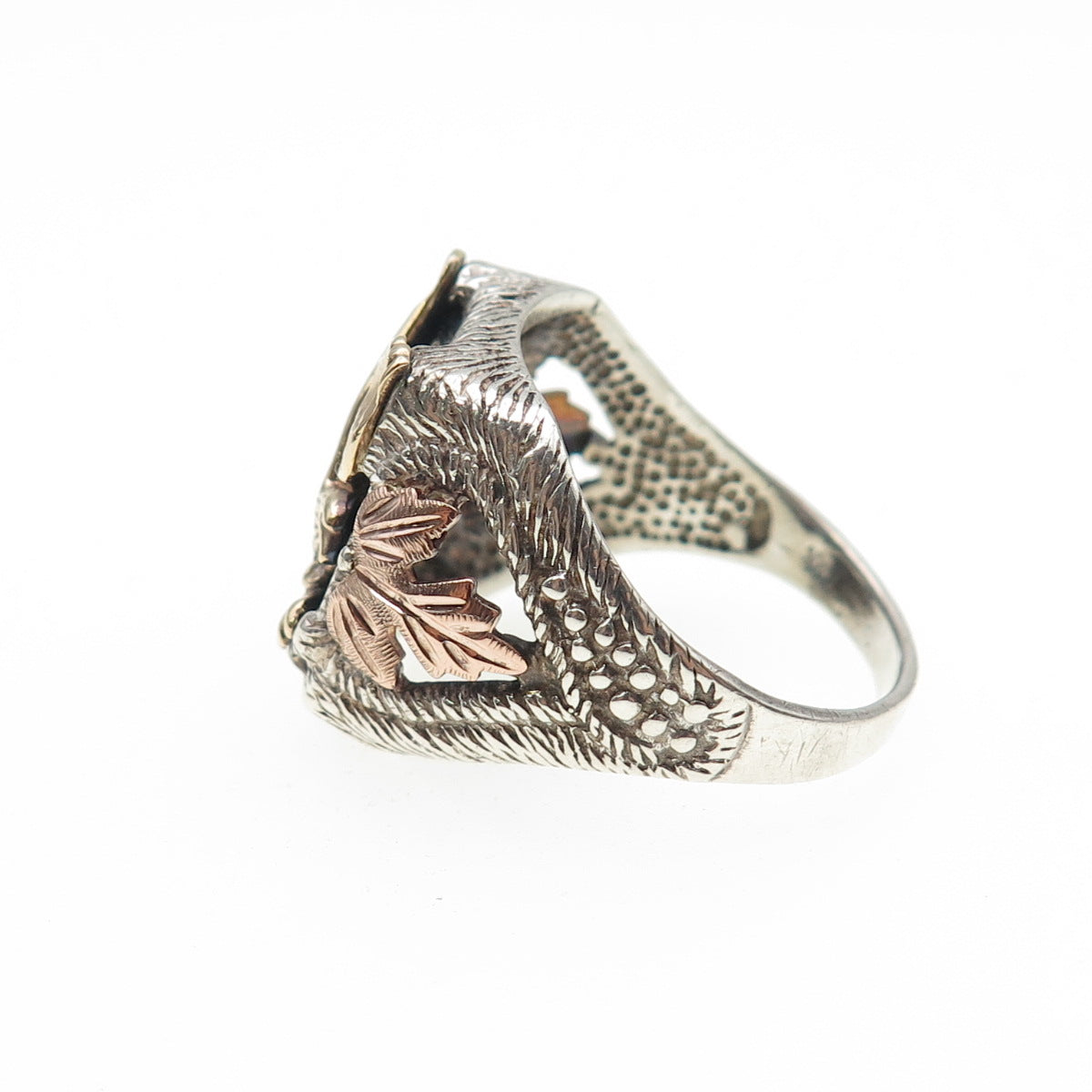 925 Sterling Silver 10K Yellow & Rose Gold Vintage Black Onyx Eagle Ring Size 10